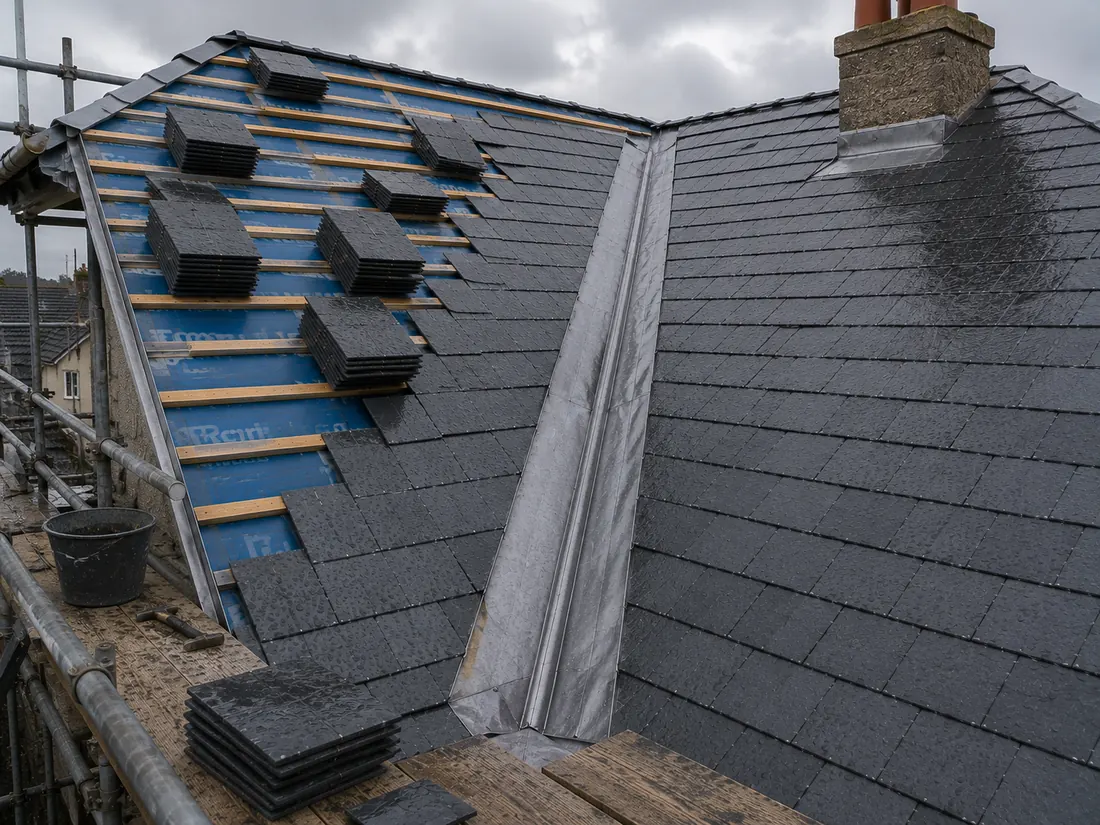 Valley lead work on a slate roof