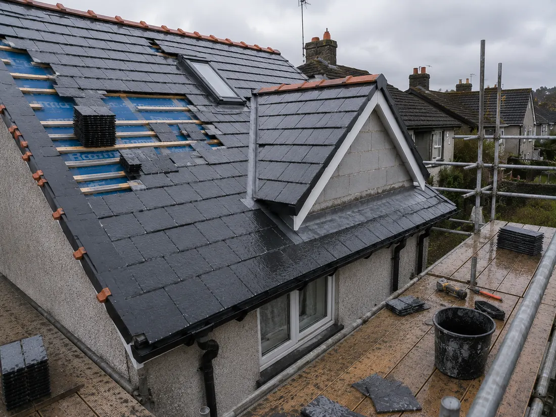 Re-roof with dormer window, terracotta ridge tiles